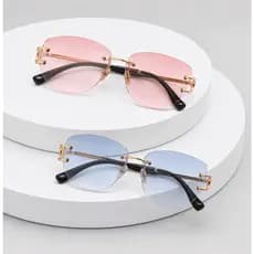 Óculos Sol Feminino Sem Aro Gatinho Degradê Azul Rosa Preto Dourado Luxo Vintage Elegante Chique UV400