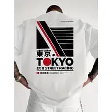 Camiseta TOKYO Street Racing 100% Algodão Gola Redonda Manga Curta Masculina Casual