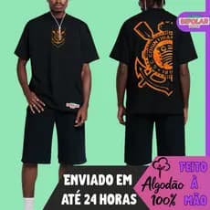 Camiseta Preta Unisex Moda Esportiva Camiseta personalizada Corinthians Camiseta Camiseta masculina Estilo hip-hop