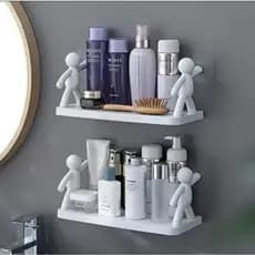 Prateleira Estante Bonequinho plástico com suporte decorativa banheiro cozinha C/ Adesivo
