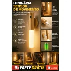 Luminária LED Recarregável com Sensor de Movimento Base Magnética Madeira para Mesa e Parede