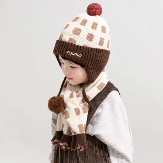 Crianças chapéu cachecol conjunto outono inverno bebê malha chapéu de lã meninos meninas quente proteção da orelha boné