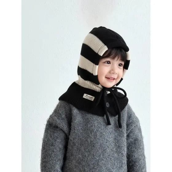 Crianças chapéu babador chapéu de uma peça outono inverno meninos meninas chapéu de lã de malha quente proteção de ouvid