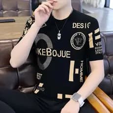 2023 primavera verão estilo simples carta High-End de manga curta masculino bens europeus luz luxo camiseta magro-ajuste