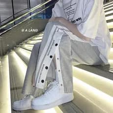 Breasted Casual Sweatpants masculino primavera verão Street Wear ins listras soltas cor-bloqueio calças de perna reta es