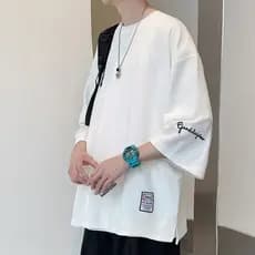 Verão estilo japonês ins camiseta de manga curta masculina Harajuku porto estilo solto Casual manga de três quartos topo