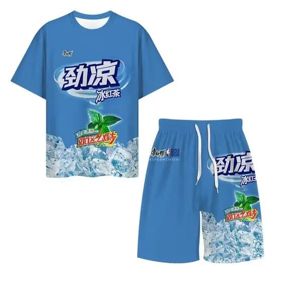 Gelo preto chá periférico de manga curta legal camiseta colete Shorts coco Sprite masculino feminino bebida de secagem r