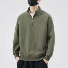 American Street Wear Moletom Masculino Outono Inverno Simples Forro de Lã Solto Engrossado Casual Meio Zíper Stand-