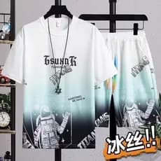 Terno esportivo Casual masculino verão 2025 novo estilo com bonito vestido de verão jovem seda gelo manga curta + Shorts