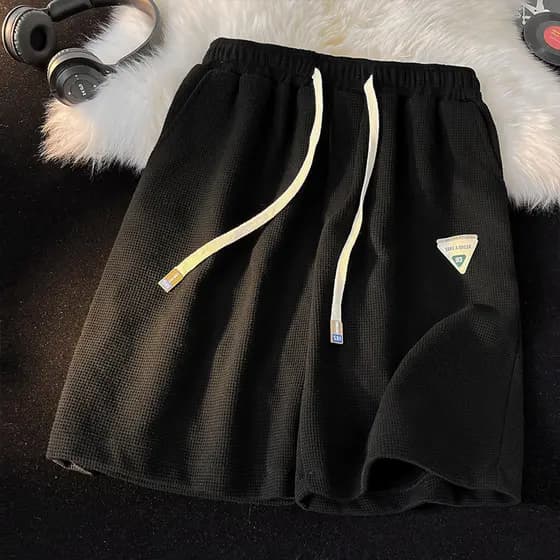 Waffle Shorts masculino verão na moda solto casual calças esportivas High Street casual All-Match em linha reta cinco po