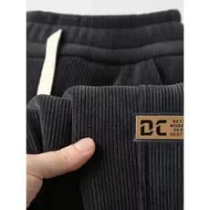 Outono inverno grosso calças casuais masculinas calças de veludo velo calças masculinas quente listrado calças de lã cal