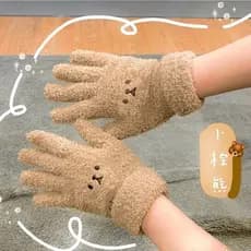 Luvas femininas urso bonito outono inverno All-Match quente mais lã de malha ciclismo à prova de vento luvas de ciclismo