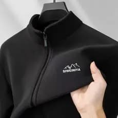 Homens jaqueta de lã gola alta Cardigan pai inverno forro de lã engrossado Casual quente topo masculino preto