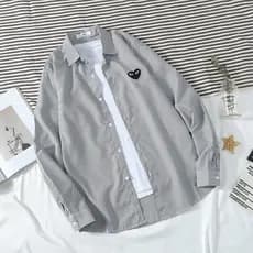 Camisa listrada masculina verão fino gelo seda manga comprida topo amor bordado japonês Retro Casual camisa solta na mod