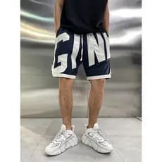 Americano High street carta impressa Shorts de basquete masculino verão solto macacão street Wear ins esportes casuais c