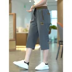 Calças cortadas masculinas verão fino solto gelo seda exterior Wear Casual esportes na moda verão calças Shorts cortados