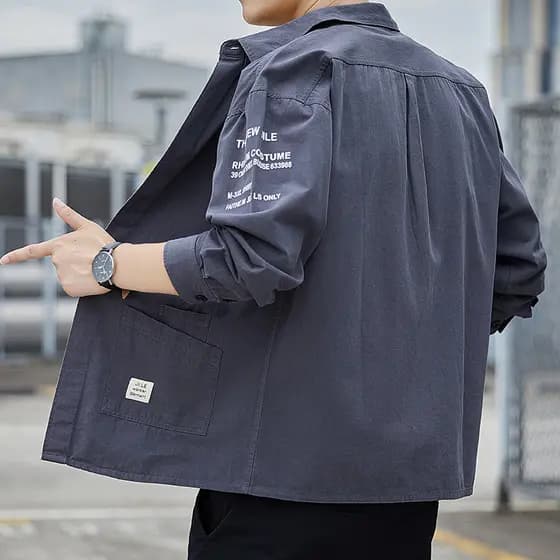 Camisa de manga comprida resistente ao desgaste de trabalho na moda masculina solta Retro Workwear camisa outono fino ja