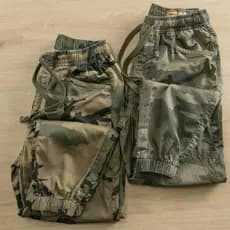 Calças camufladas masculinas outono paraquedista solto algodão puro respirável cintura elástica macacão calças casuais r