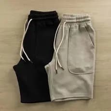 Americano pesado quarto Shorts masculino verão malha algodão cintura elástica Casual basquete calças esportivas cor sóli