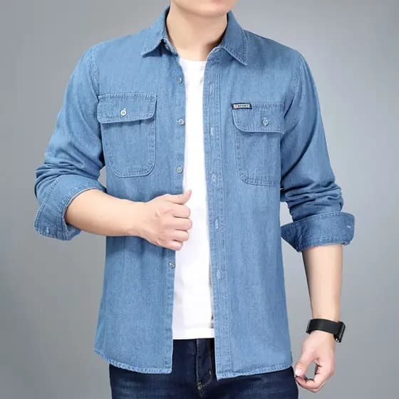 Camisa jeans ultrafina de algodão puro, camisa de manga comprida masculina, soldador de canteiro de obras, Anti-escaldan