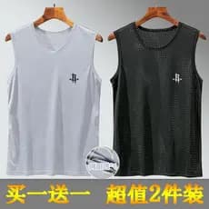 Colete de seda gelo masculino na moda malha oca respirável de secagem rápida esportes fino colete largo exterior usar ca