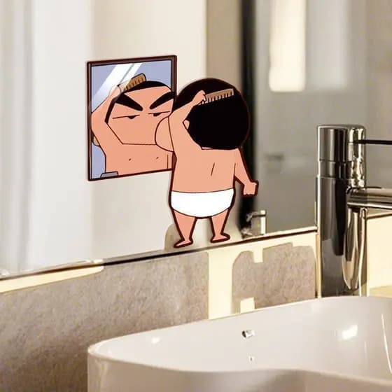 Crayon Shin-Chan quarto espelho adesivos decorativos espelho do banheiro bonito adesivos porta de vidro do banheiro film