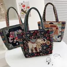Bolsa de mão mãe de meia-idade feminina estilo étnico bolsa de lona novo estilo textura dos desenhos animados bordado po