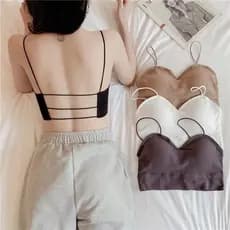 Verão estudante menina alça de ombro fina tubo superior linda camisola traseira com almofada no peito exterior usar suti