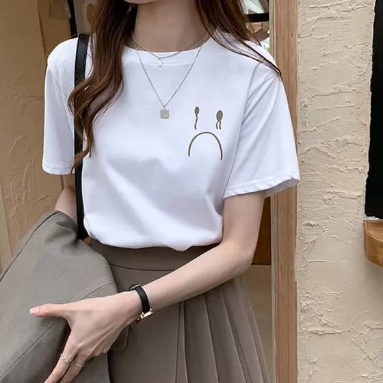Saia combinando saia curta saia longa saia plissada A linha saia gaze topo verão doce manga curta camiseta feminina