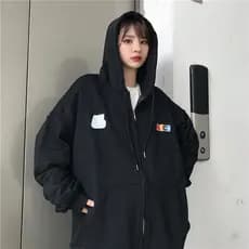 Ins moletom estilo fino solto feminino início do outono All-Match jaqueta com zíper Cardigan Super quente cec com capuz
