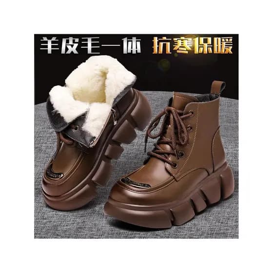 Botas de neve de lã com pele integrada Martin botas femininas forro de lã de inverno botas curtas de sola grossa botas d