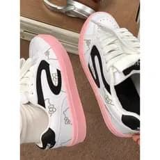 Original branco preto rosa bonito novo estilo sapatos de pão feminino ins nacional na moda confortável tênis de sola gro