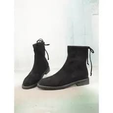 Tamanho 35 preto Commuter dedo do pé redondo de salto baixo All-Match sapatos femininos almofada de couro genuíno botas