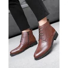 Tamanho 43 esculpido couro genuíno bloco de zíper lateral Plus size sapatos masculinos botas curtas Chelsea botas T85-3
