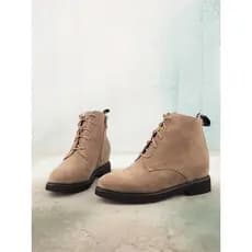 Dedo do pé redondo salto baixo cor combinando vaca duas camadas de couro genuíno sapatos femininos Retro botas femininas