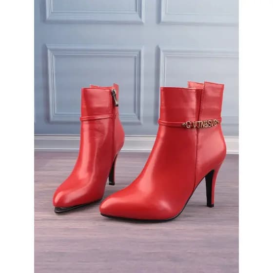 Couro genuíno cor combinando Metal carta apontou Toe Super salto alto sapatos femininos botas femininas tubo curto botas