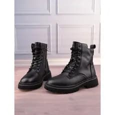PP dedo do pé redondo plataforma impermeável salto médio zíper lateral sapatos femininos Commuter botas femininas All-Ma