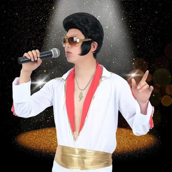 Peruca de palco estilo Li Boke, peruca de penteado rock, peruca grande estilo Elvis Presley.
