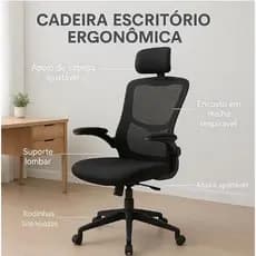 Cadeira de Escritório Ergonômica Presidente Mesh Preta com Apoio Lombar, Regulagem de Altura e Inclinação, Giratória com