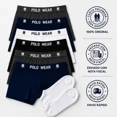 Kit 6 Cuecas Boxer Sem Costura Microfibra Polo Wear + Meia de algodão