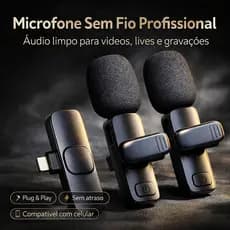 Microfone de Lapela Sem Fio Duplo para Celular Android iPhone Tipo-C Gravação Profissional