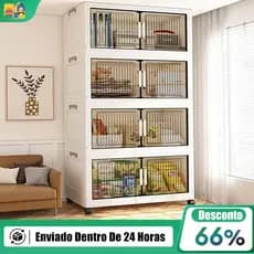 Armário Organizador Dobrável Multiuso Empilhável Com Rodinhas Caixa De Armazenamento Transparente