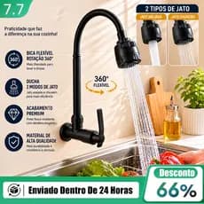 Torneira De Cozinha Flexível Gourmet Inox Parede Mesa 360° com Ducha Chuveirinho
