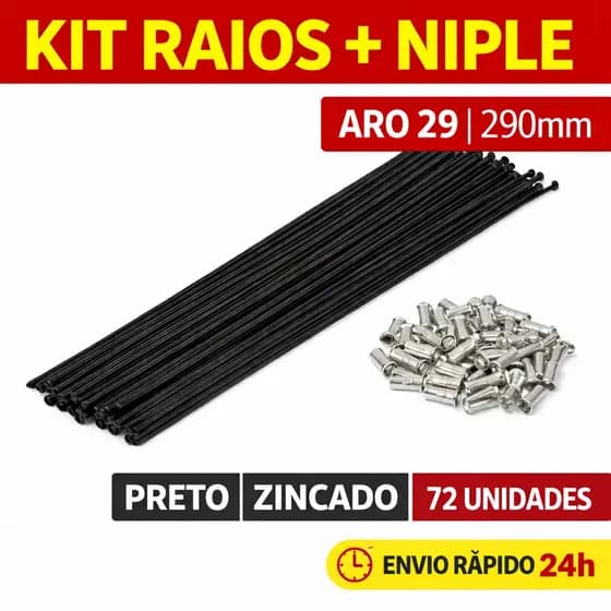 Raio Bike Aro 29 290mm Preto Zincado Kit 72 Unidades com Niple