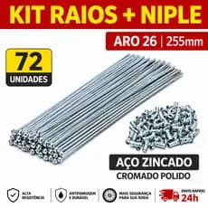 Raio Bike Aro 26 255mm 2.0 Fino Zincado Cromado Aço 72 unidades com Niples