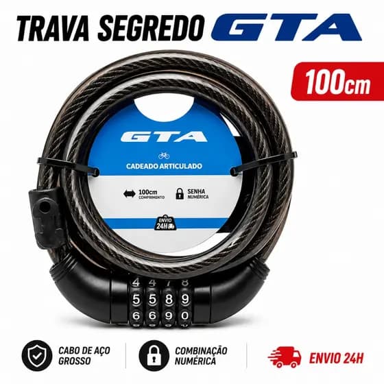 Cadeado Segredo Bike Moto GTA 100cm x 12mm Cabo de Aço Grosso Revestido