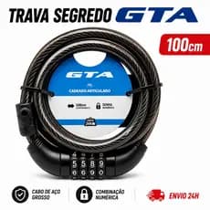 Cadeado Segredo Bike Moto GTA 100cm x 12mm Cabo de Aço Grosso Revestido