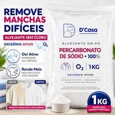 Percarbonato de Sódio 100% PURO Tira Manchas Roupas Brancas e Coloridas OXIGÊNIO ATIVO Limpeza em Geral Sem Cloro