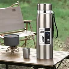 Garrafa 1000ml Inox Térmica Com Infusor Prata e Dourada De Água Café Dupla Com Alça 99P