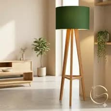 Luminária Abajur Tripé De Chão Celta Com Cúpula E Pés De Madeira Sala De Estar Escritório Decoração